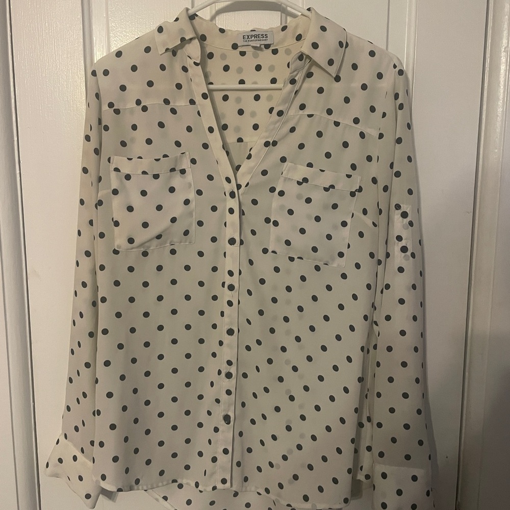 Express Women's Portofino White Polka Dot Top